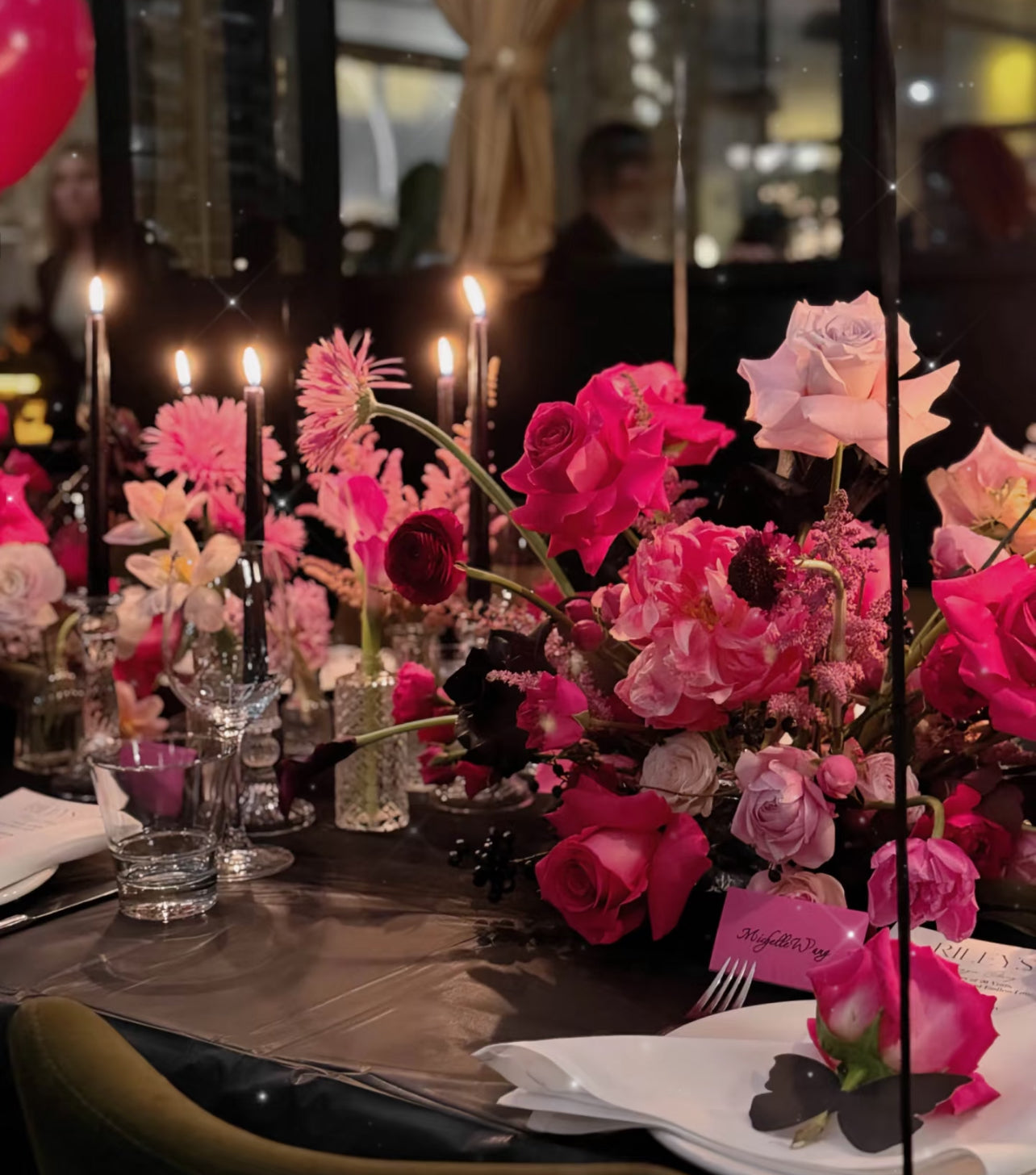 Luxury Hollywood Barbie Black Pink Fresh Floral and Balloon Backdrop Birthday Package