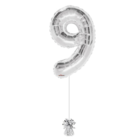 34 inch Silver Balloon Number 9 Helium filled