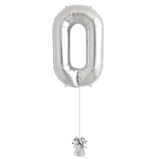 34 inch Silver Balloon Number 0 Helium filled
