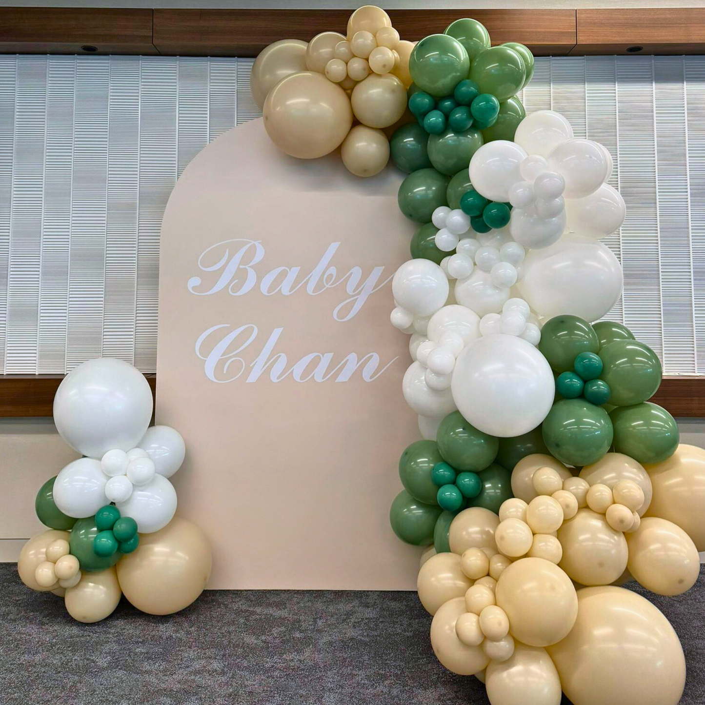 one-up-balloon-backdrop-setup-green-white-cream