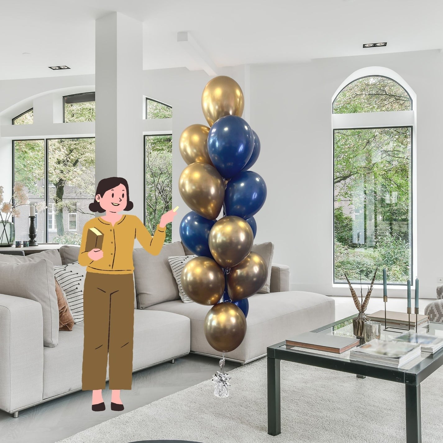 Deep Ocean Gold helium balloon bouquet of 15