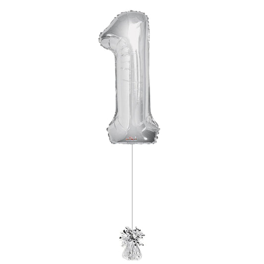34 inch silver Balloon Number 1 Helium filled