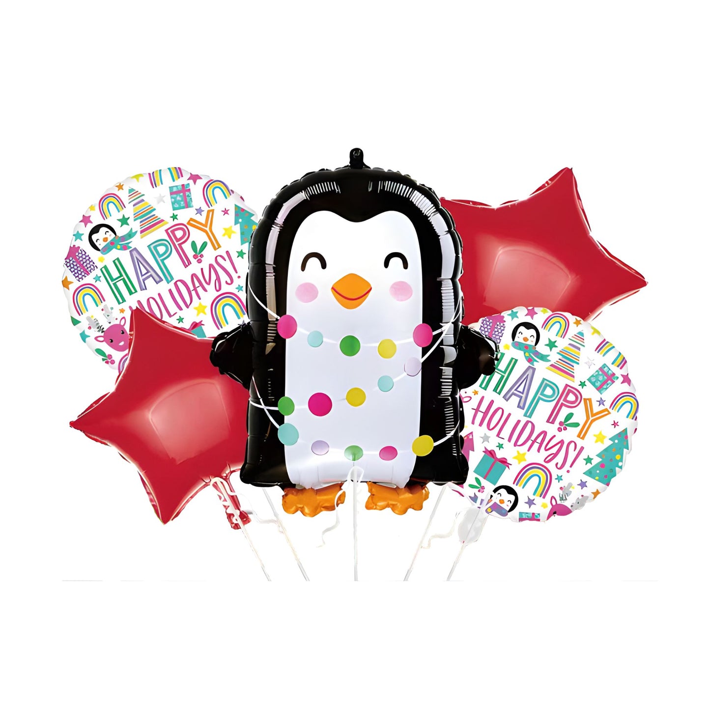Happy Holiday Helium Filled Cute Penguin Red bouquet