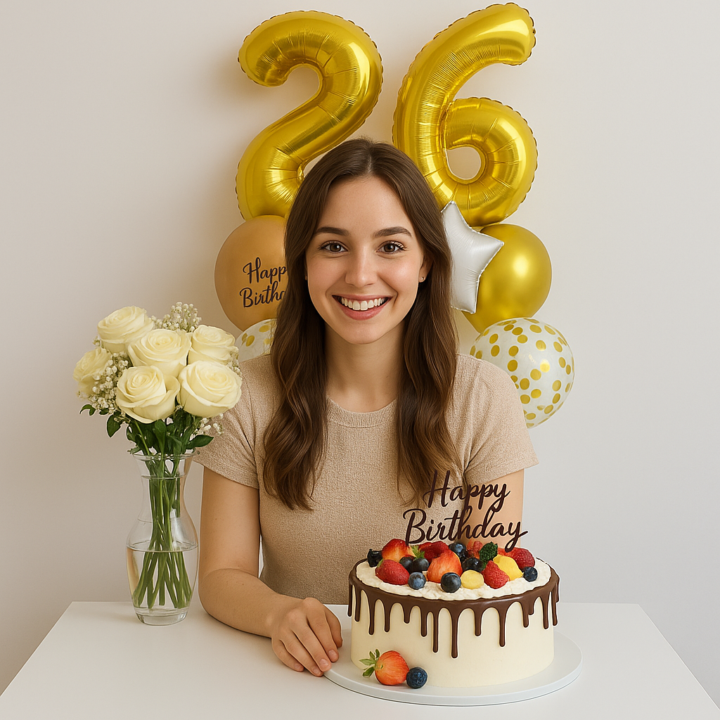 Classic Birthday Celebration Balloon Flower Cake Bundle (FREE Bonus Card)
