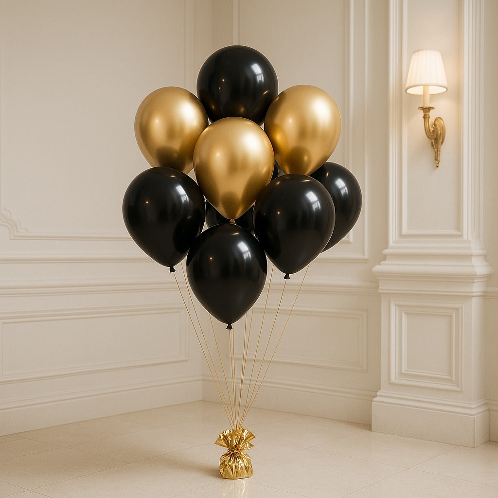 Classic Gold & Black Bouquet of 10