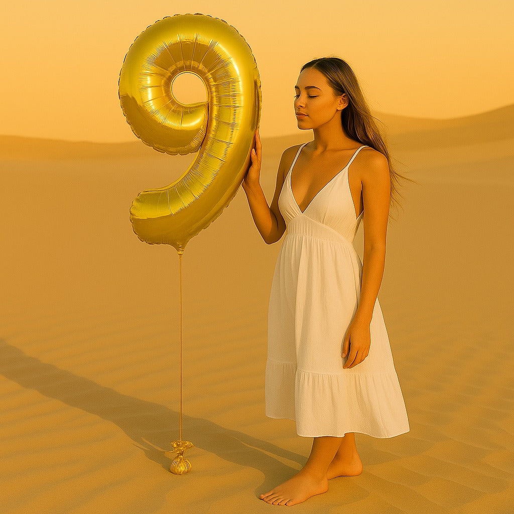 34 inch Gold Balloon Number 9 Helium filled