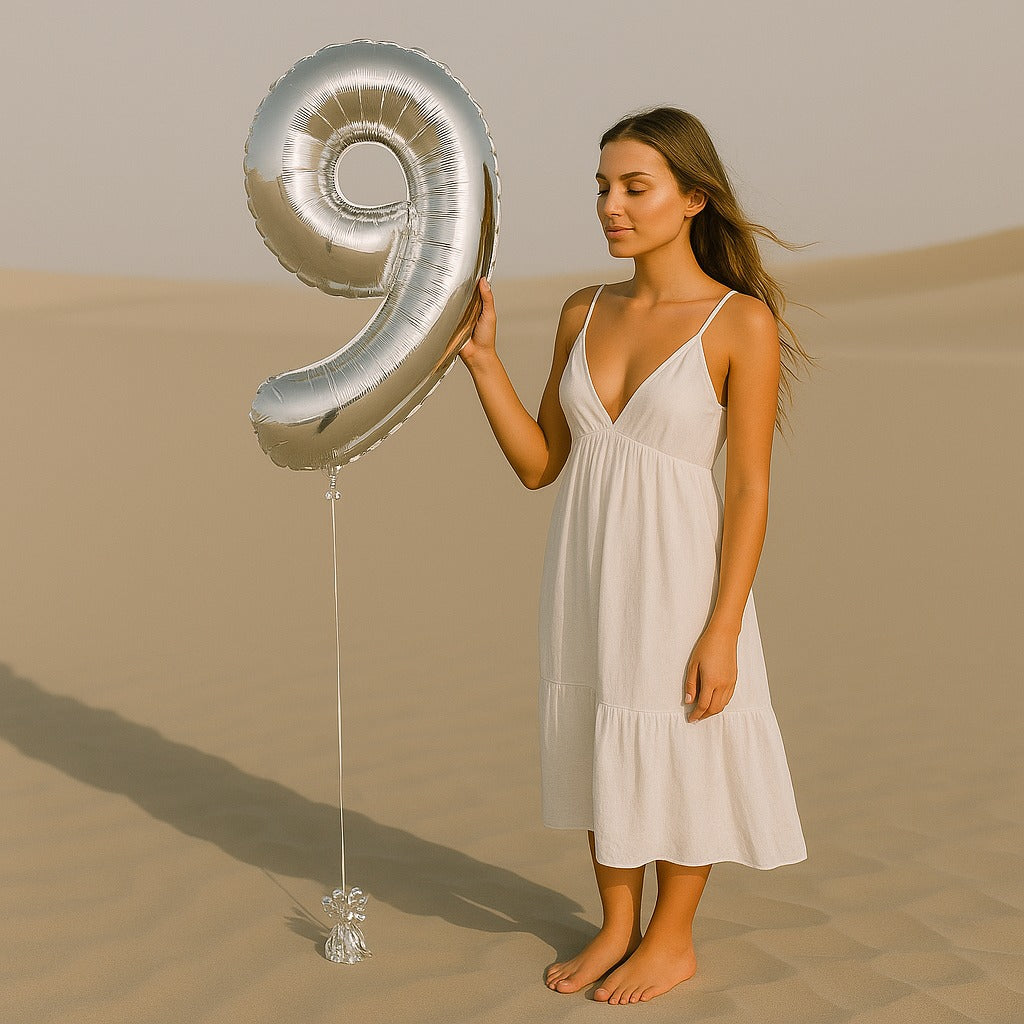 34 inch Silver Balloon Number 9 Helium filled