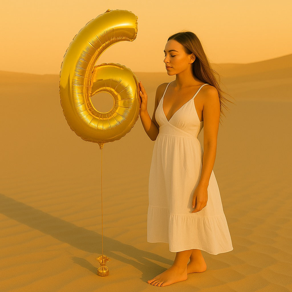 34 inch Gold Balloon Number 6 Helium filled