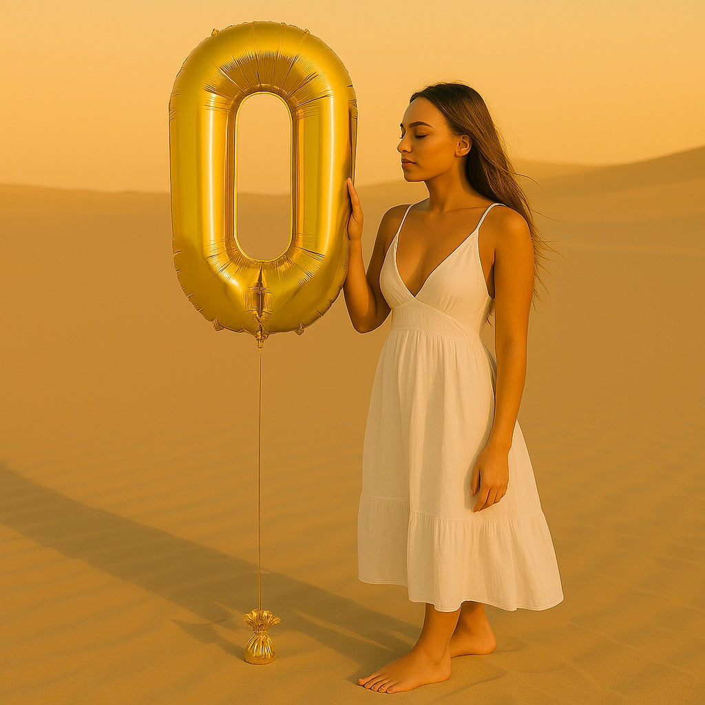 34 inch Gold Balloon Number 0 Helium filled
