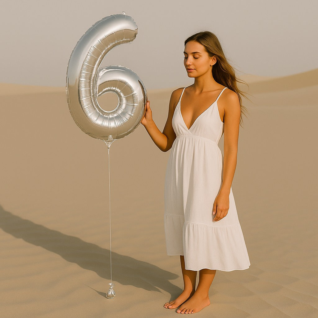 34 inch Silver Balloon Number 6 Helium filled