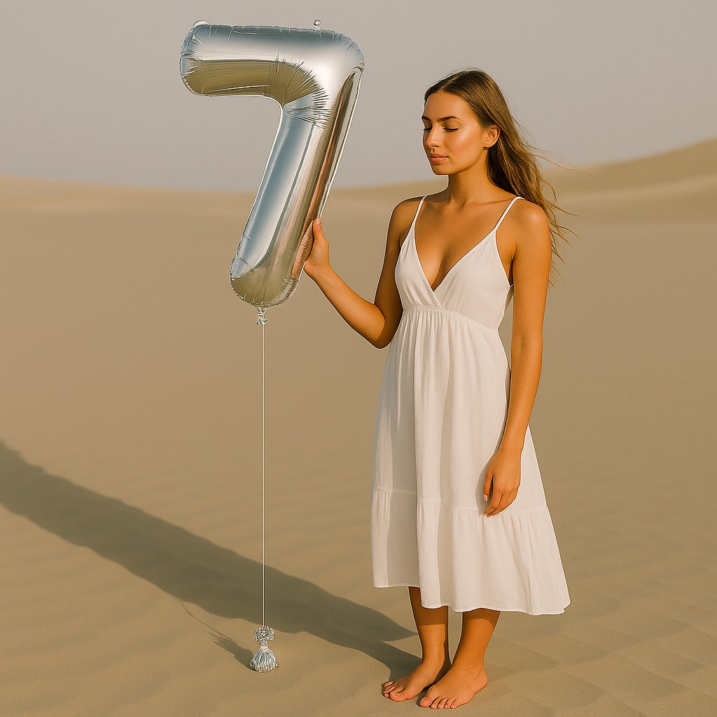 34 inch Silver Balloon Number 7 Helium filled