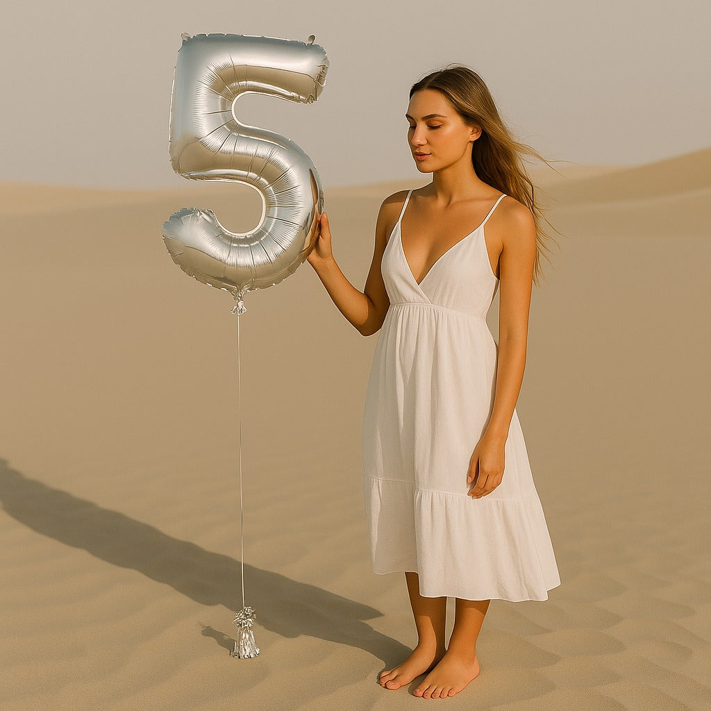 34 inch Silver Balloon Number 5 Helium filled