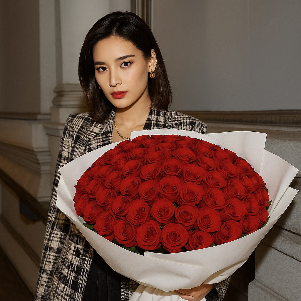 Luxury Red Roses Flower Bouquet (33/66/99 Roses)