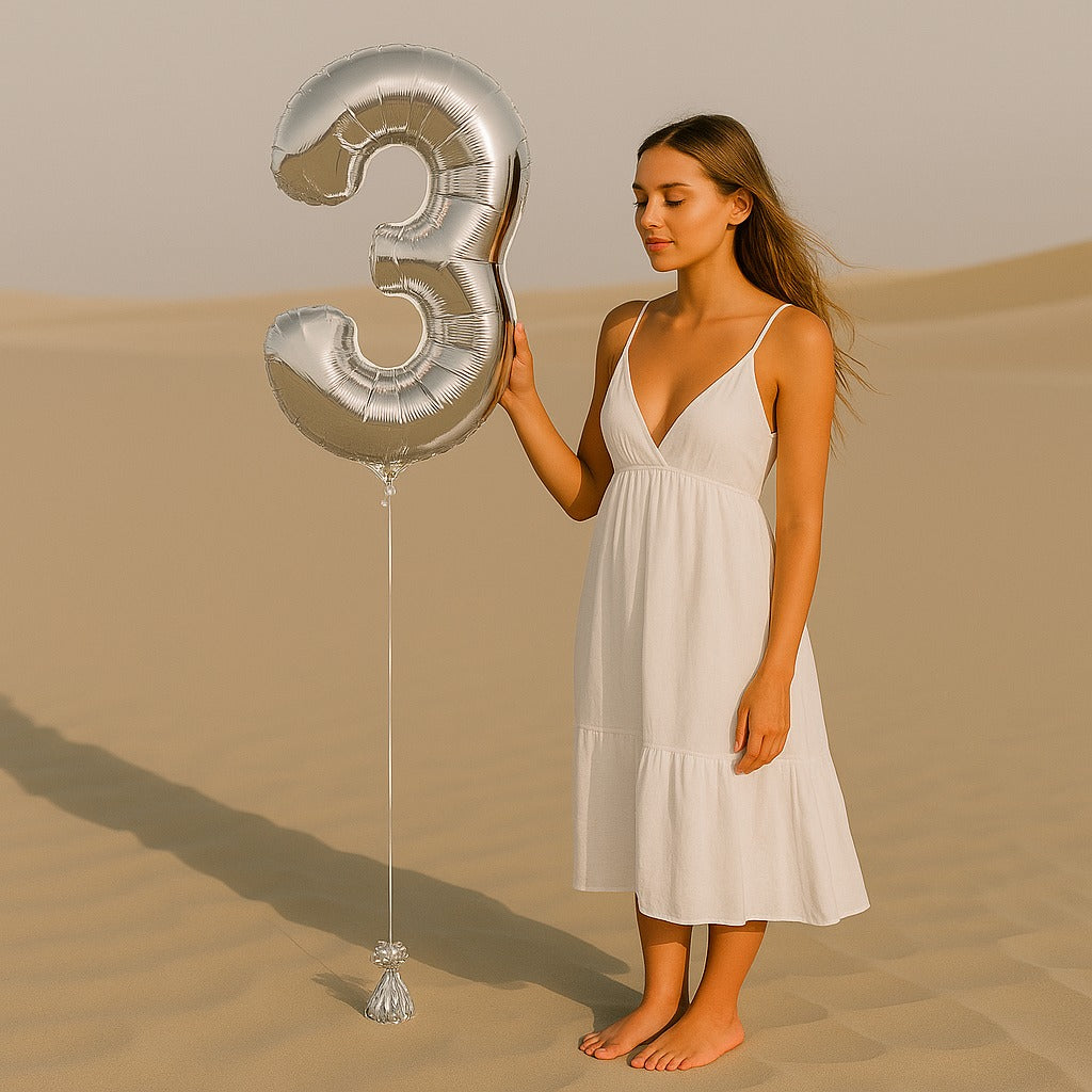 34 inch Silver Balloon Number 3 Helium filled