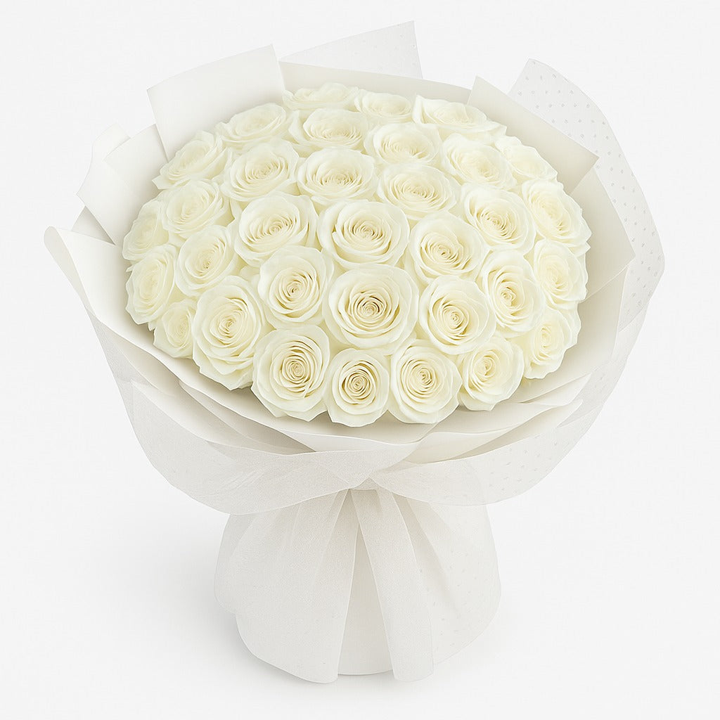 Luxury White Roses Flower Bouquet (33/66/99 Roses)