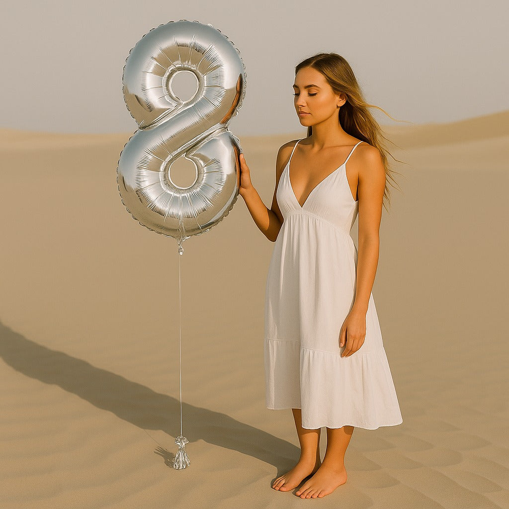 34 inch Silver Balloon Number 8 Helium filled