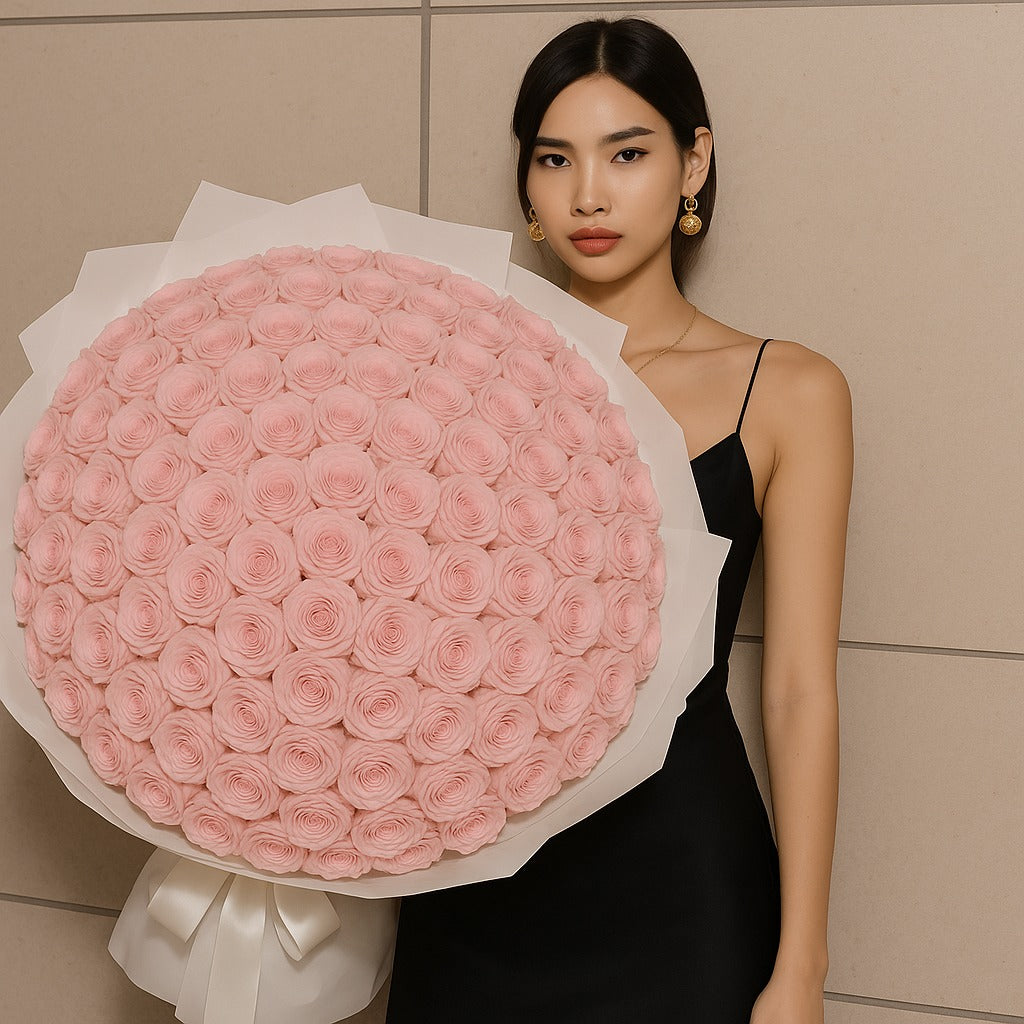 Luxury Pink Roses Flower Bouquet (33/66/99 Roses)
