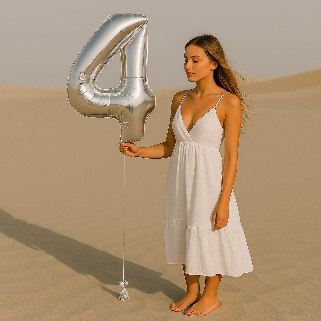 34 inch Silver Balloon Number 4 Helium filled
