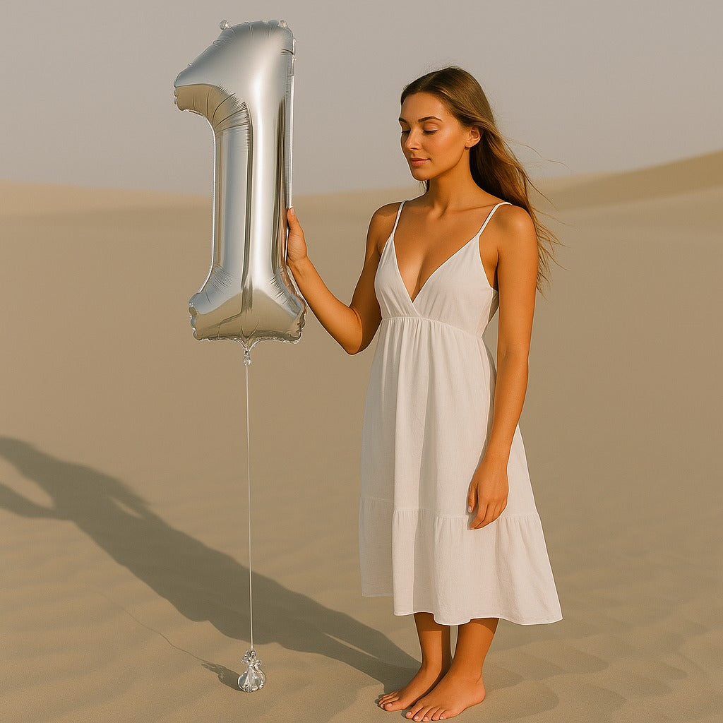 34 inch silver Balloon Number 1 Helium filled