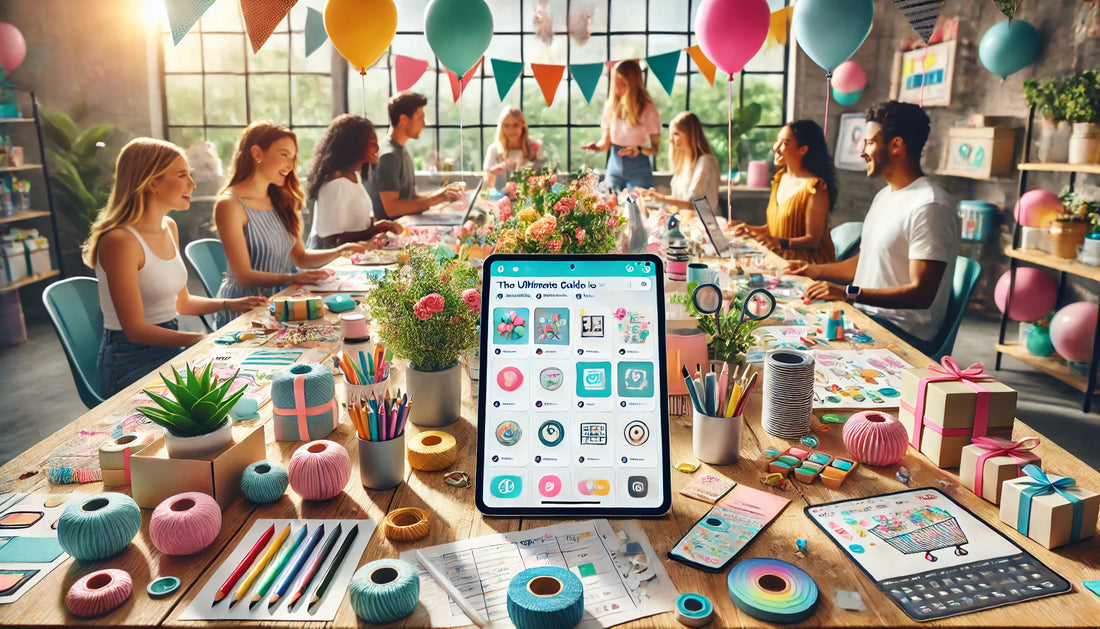 latex balloons blue and yellow with humans planning a party at a table