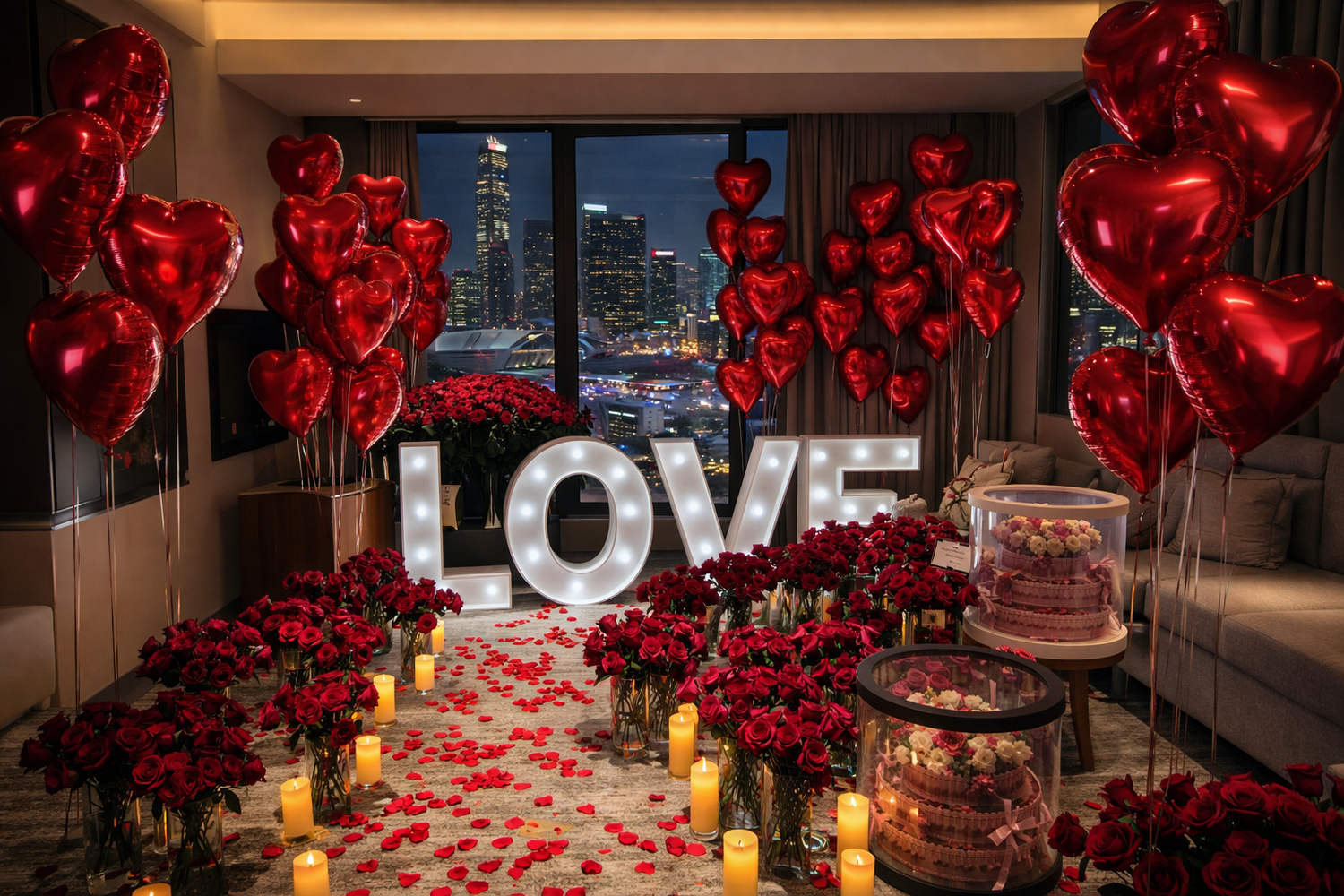 Valentines Balloon and Flowers