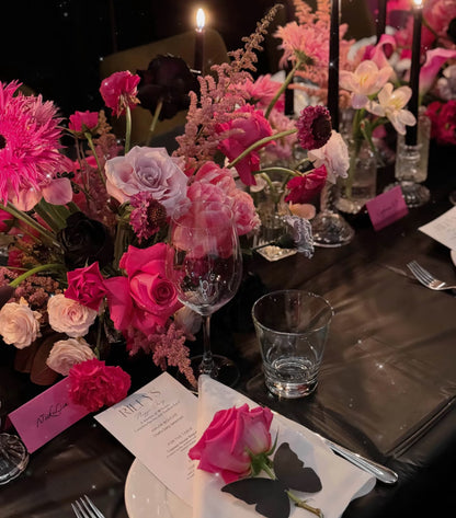 Luxury Hollywood Princess Black Pink Fresh Floral and Balloon Backdrop Birthday Package