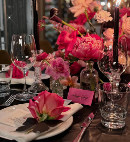 Luxury Hollywood Princess Black Pink Fresh Floral and Balloon Backdrop Birthday Package