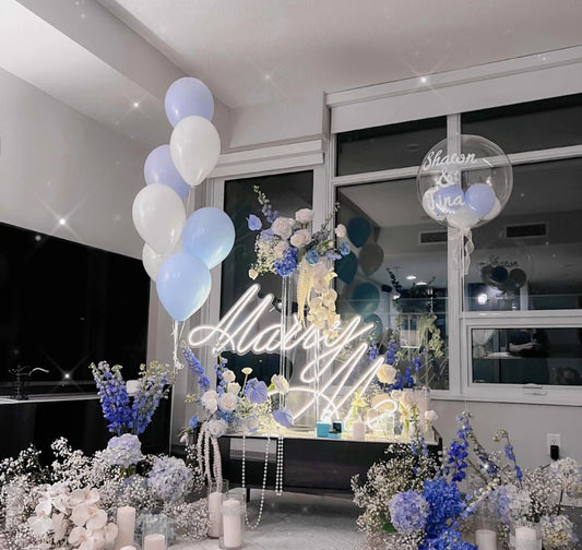 Luxury Proposal Wedding Dream Hollywood Blue water fresh floral and balloon decoration