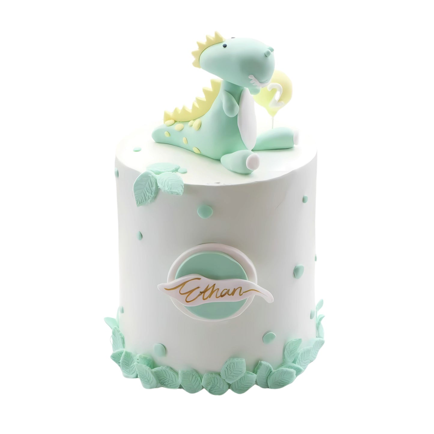 Customized Green Little Baby Dino Birthday Cake