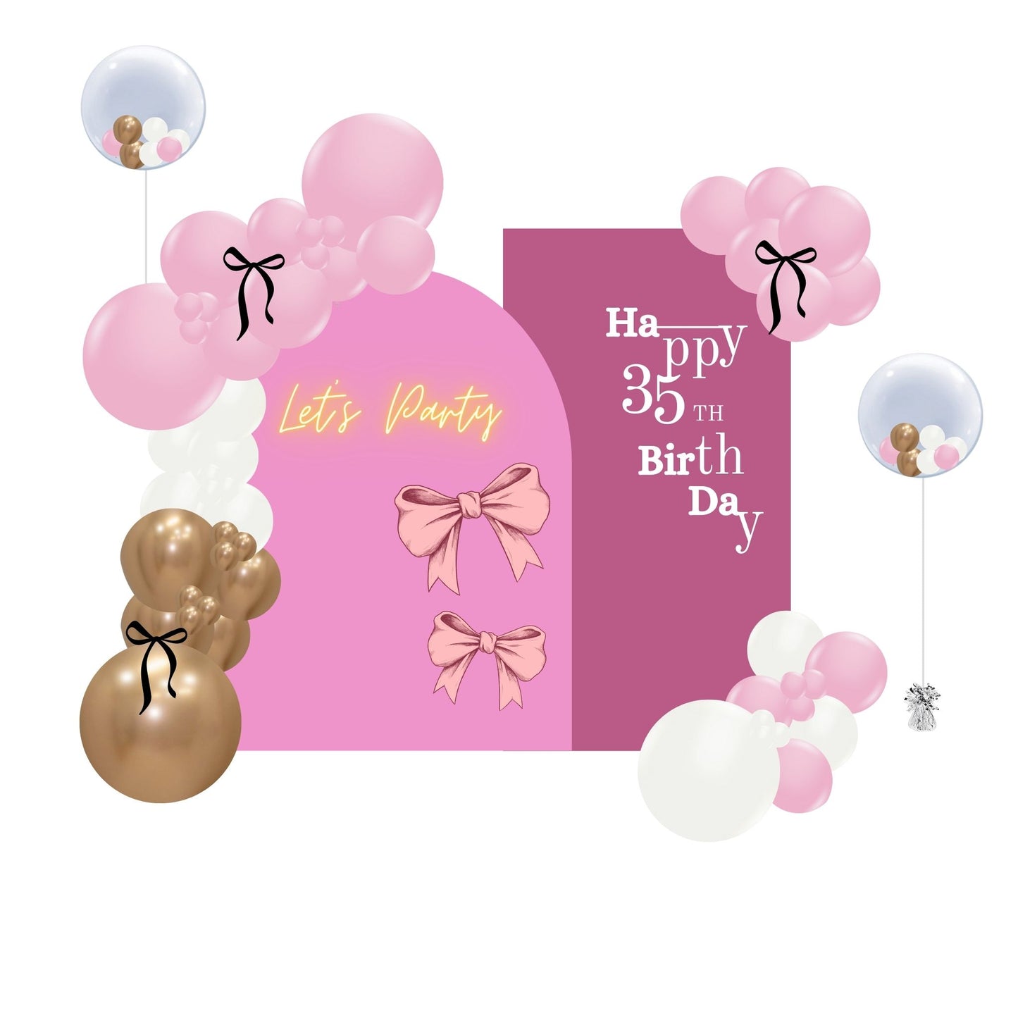 Pink Bow Sassy Princess Birthday Balloon Custom Duo Backdrop Panel Sets