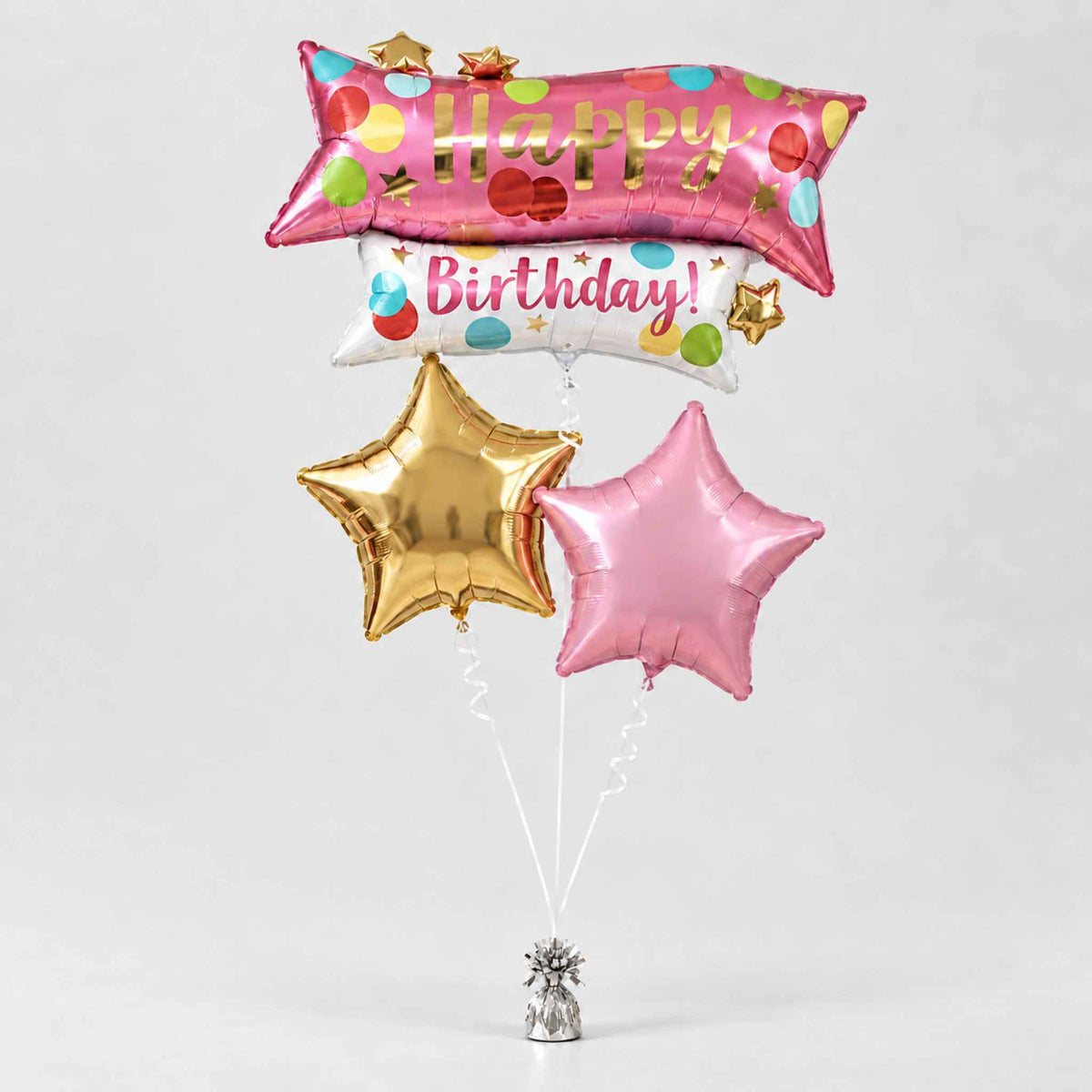 Pink Star Birthday Helium Balloon Bouquet