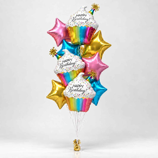 Fancy Cupcake Birthday Helium Balloon Bouquet