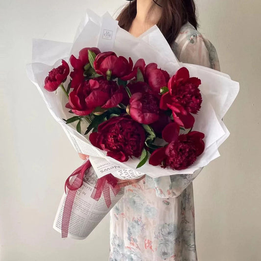 Fresh Red Peonies Bouquet of 10 - Qi Flower