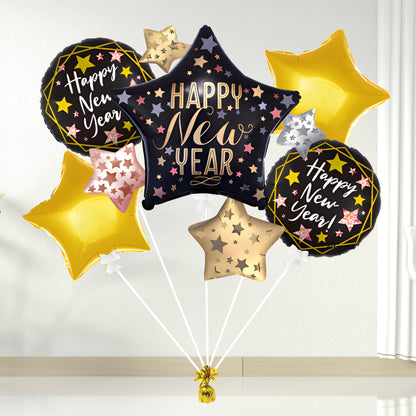 New Years Black and Gold Blast Star Helium Balloon Bouquet