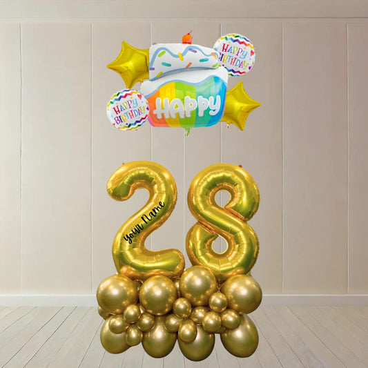 Customized Name Number Pedestal Birthday Balloon Bouquet Set