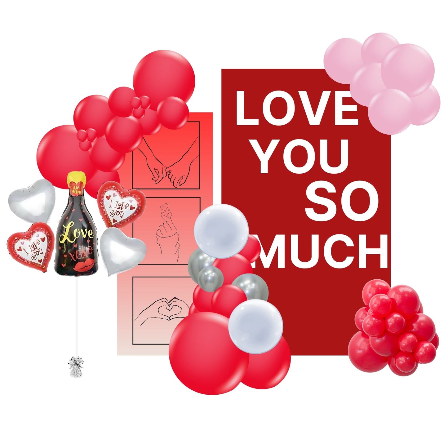 Love You So Much Valentines Balloon Custom Duo Backdrop Panel Sets