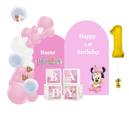 Baby Minnie First Birthday Balloon Custom Duo Backdrop Panel Sets