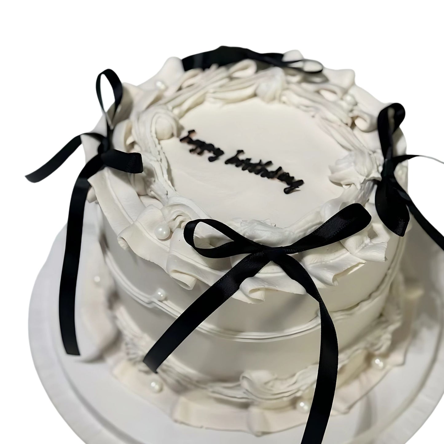 Vintage Classic White Black Bow Birthday Cake