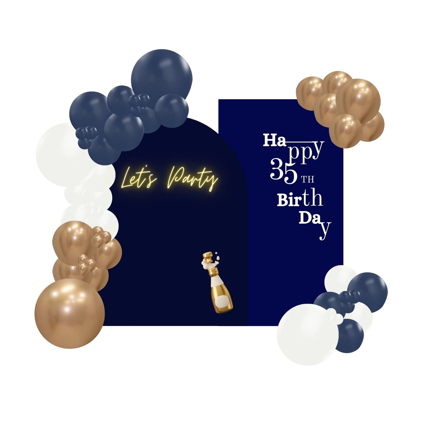 Navy Blue Shine Gold Birthday Balloon Custom Duo Backdrop Panel Sets