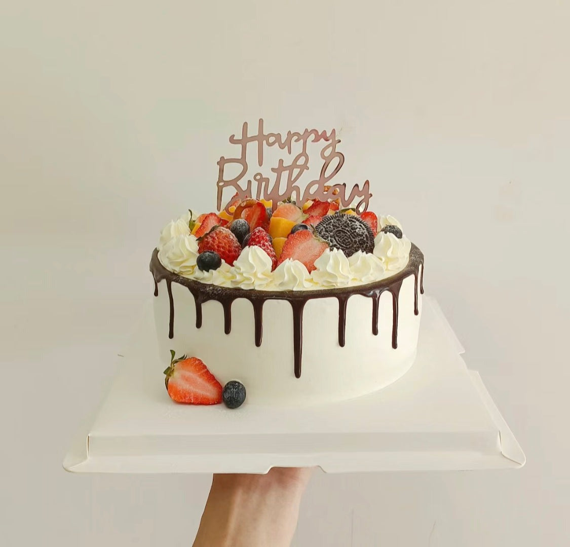 Classic Chocolate drip on fruits cake