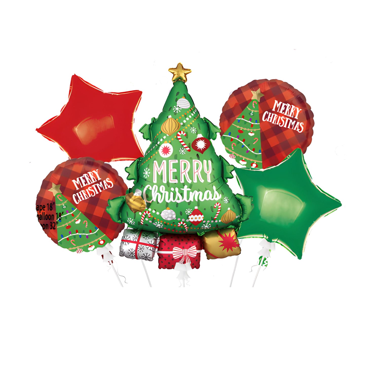 Merry Christmas Tree Helium Red Green Balloon Bouquet