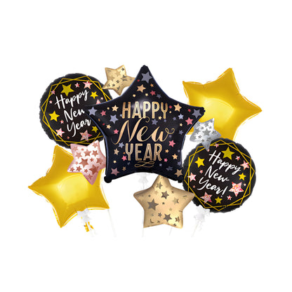 New Years Black and Gold Blast Star Helium Balloon Bouquet