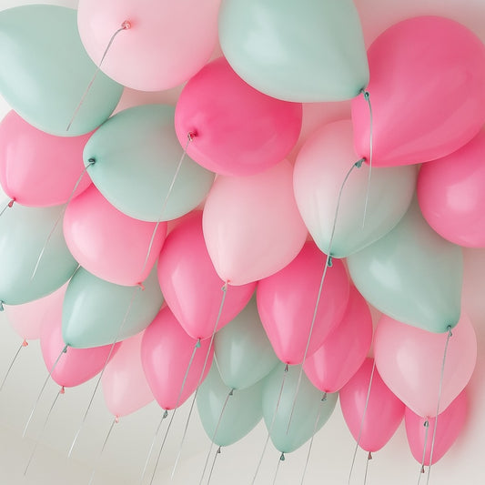 25 Bubblegum Pink Mint Helium Ceiling Balloons
