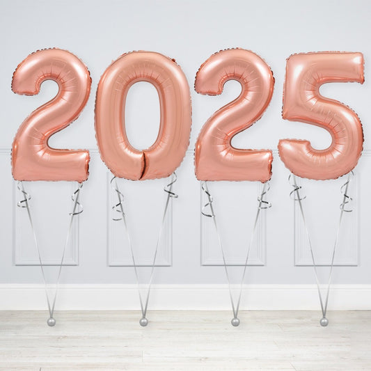 Rose Gold 2025 Helium Inflated Number Package