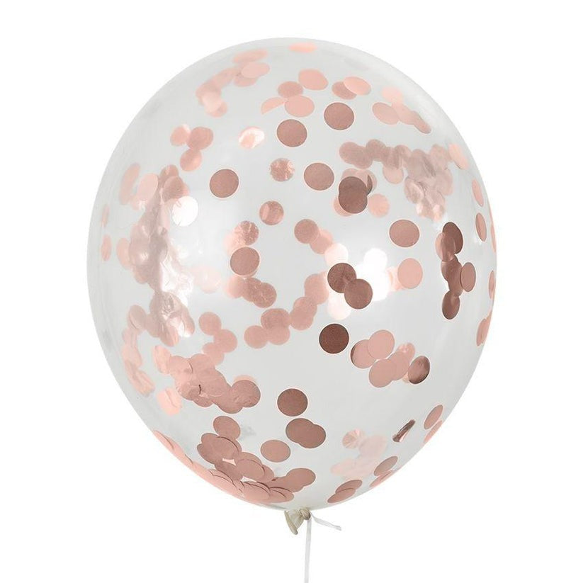 11 inch helium filled Rose Gold Confetti latex balloon