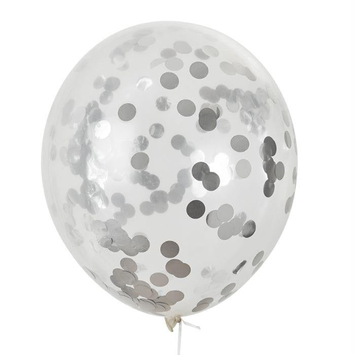 11 inch helium filled Silver Confetti latex balloon