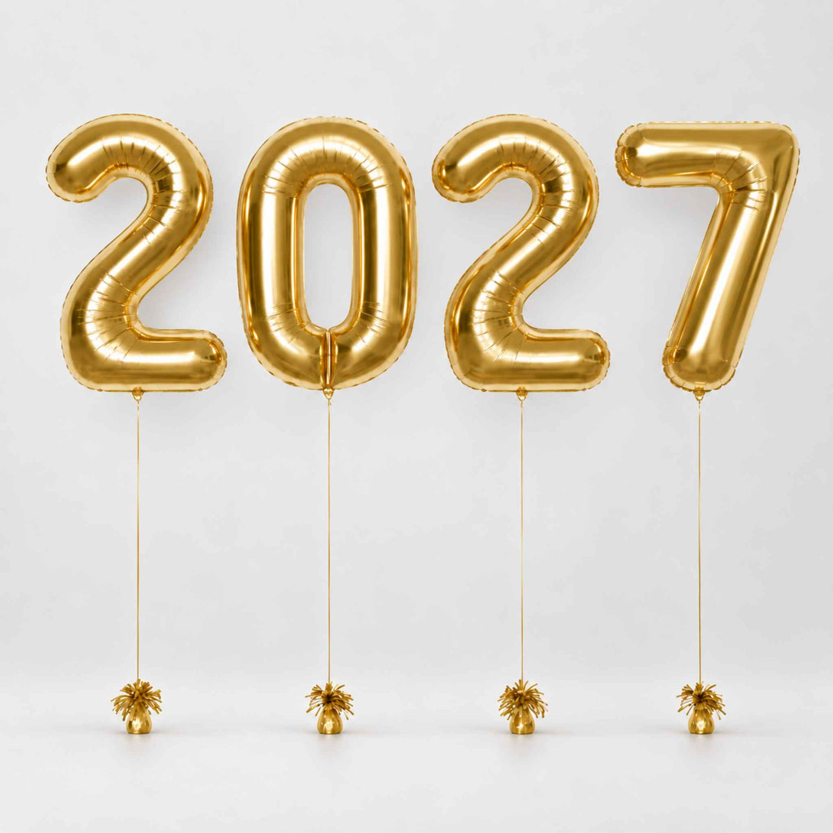 New Year Gold 2027 Helium Inflated Number Balloons Set