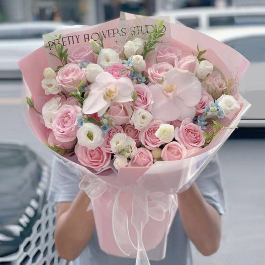 Pastel Pink Girly Fresh Flower Bouquet - Qi Flower