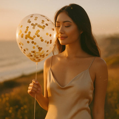 Pack of 5 - 11 inch helium filled Gold Confetti latex balloon (5 Balloons)