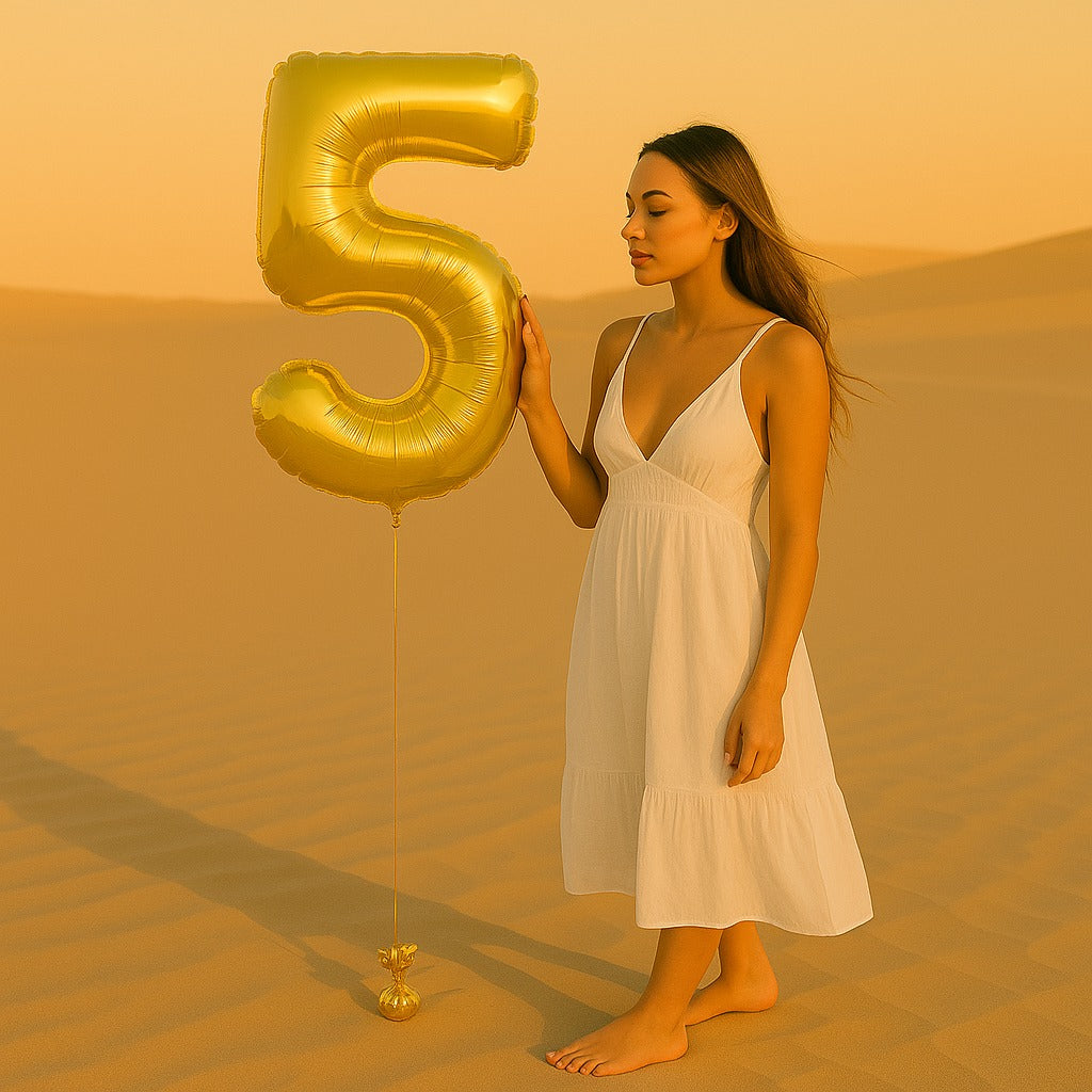 34 inch Gold Balloon Number 5 Helium filled